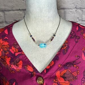 Handmade scarab beetle and lapis lazuli necklace